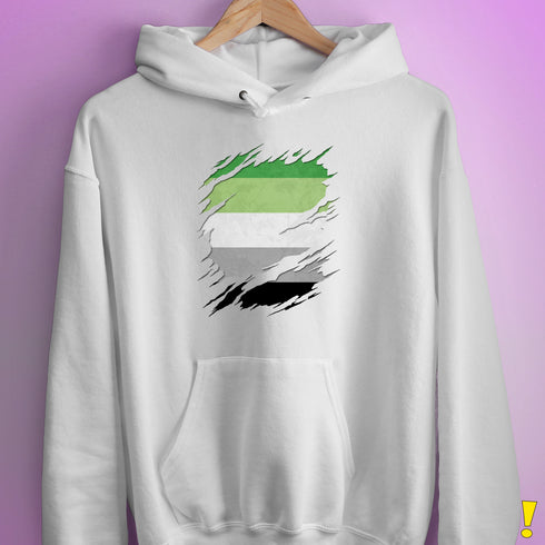 Aromantic Pride Flag Ripped Reveal Hoodie - White